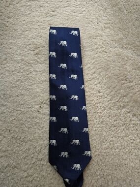 Kailong Silk Tie Men's Navy Blue Elephant Motif Tie